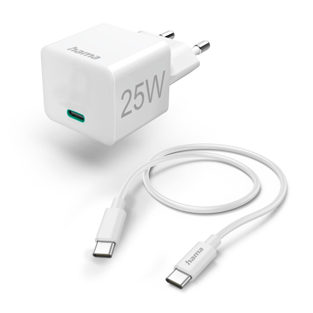 Hama Snellader Met Oplaadkabel Usb-C Mini-Oplader Pd 25W 1,5 M Wit
