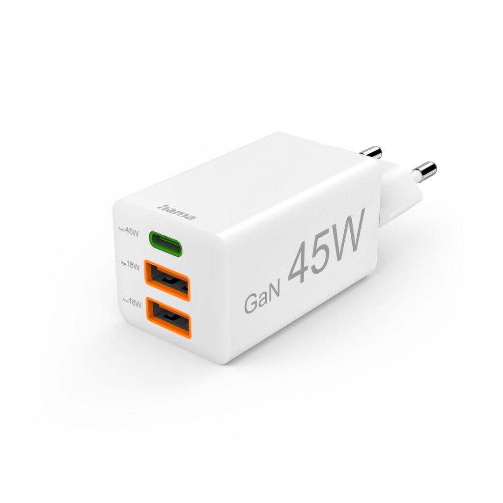 Hama Snellader Gan 1X Usb-C Pd 2X Usb-A Qc Mini-Oplader 45 W Wit
