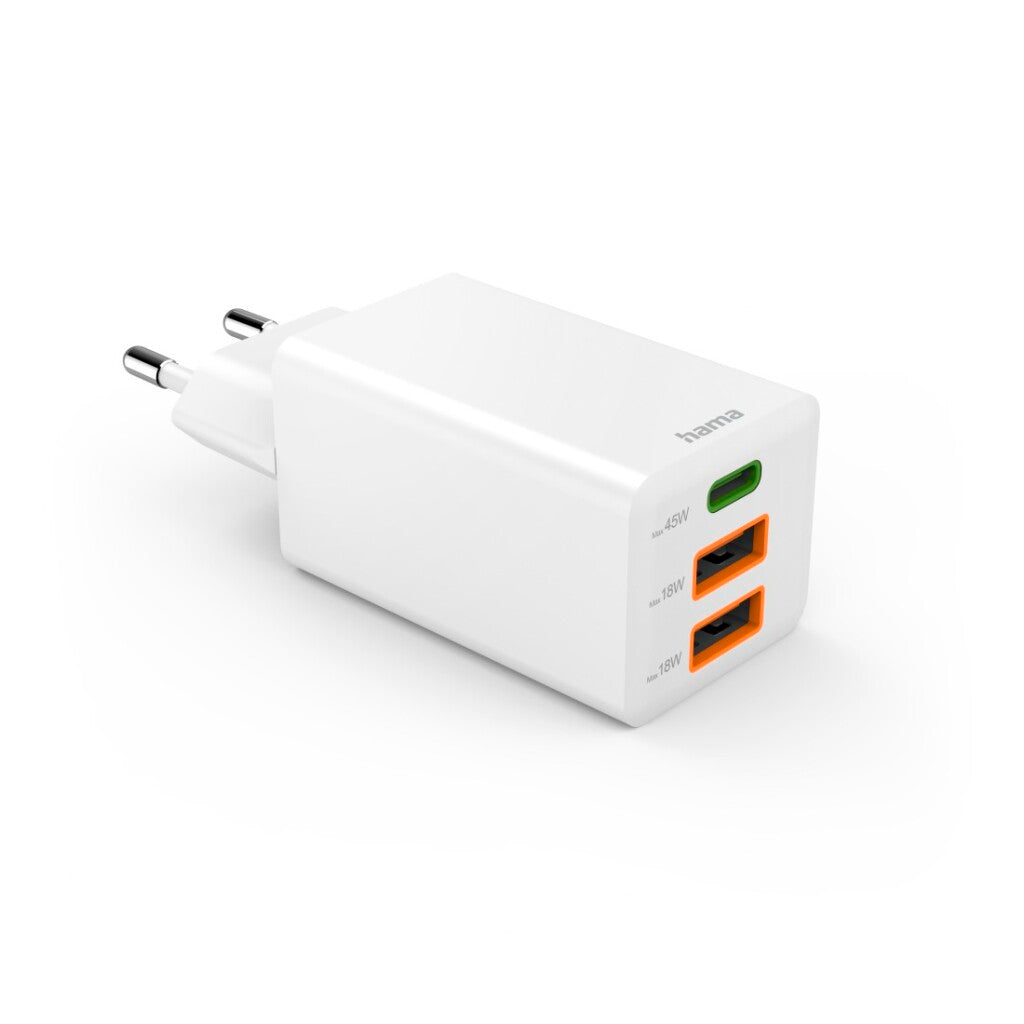 Hama Snellader Gan 1X Usb-C Pd 2X Usb-A Qc Mini-Oplader 45 W Wit