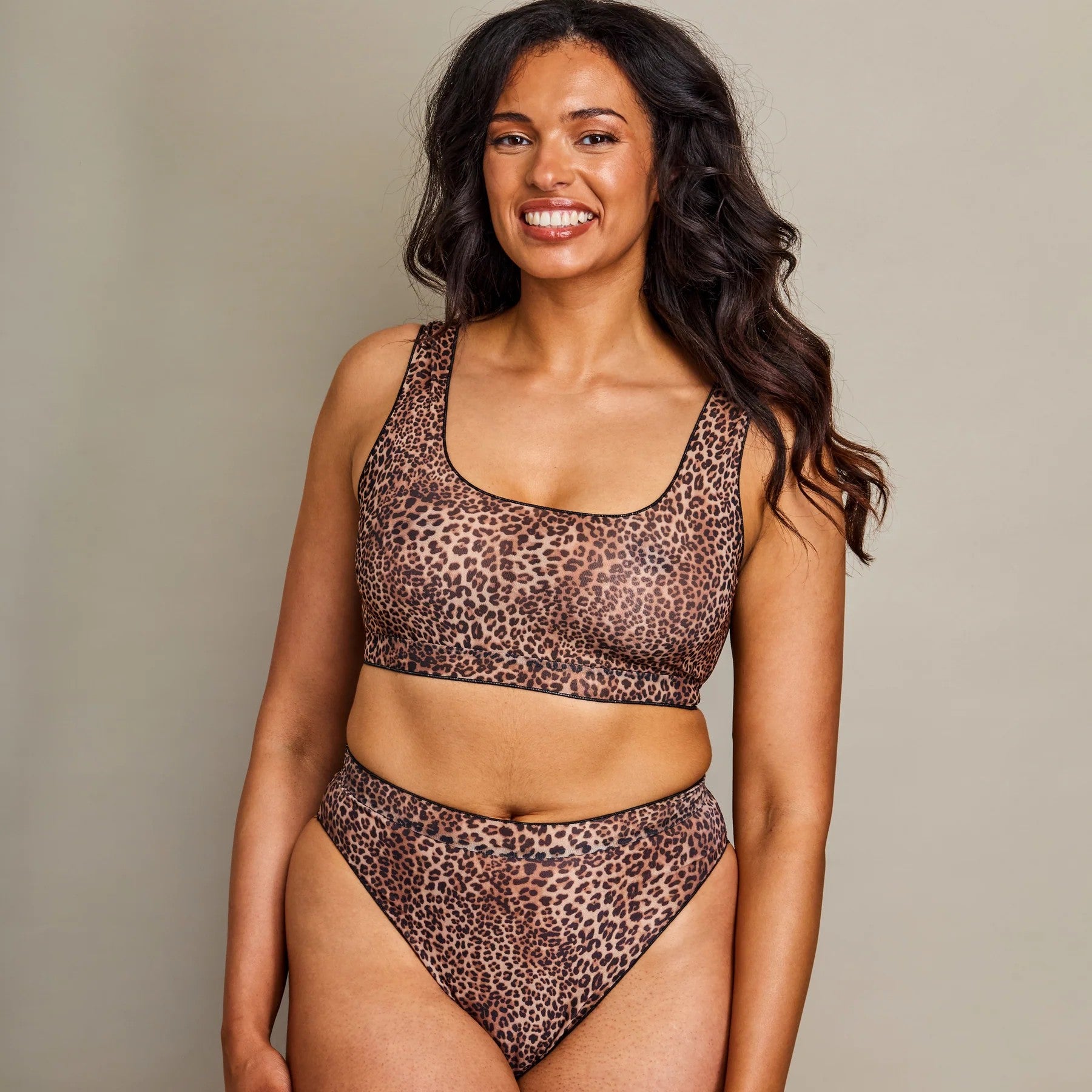 Tan Through Crop Top Bikini Set - Mini Feline